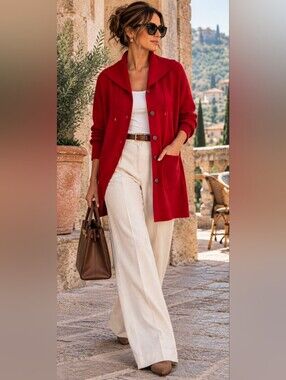 GLIV Carpi Italy Merino Wool Blend Oversized Cardigan Jacket M Red